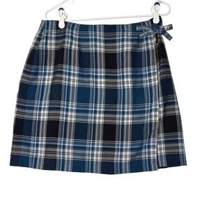 Talbots Womens Plaid Wrap Skirt Tie Waist Blue White‎ Size 16